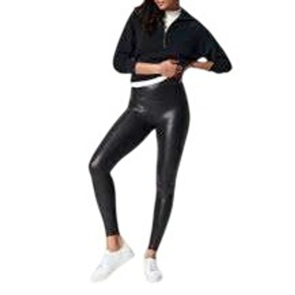 Spanx Faux Leather Leggings Black Sculpting‎ Stretch XS Petite